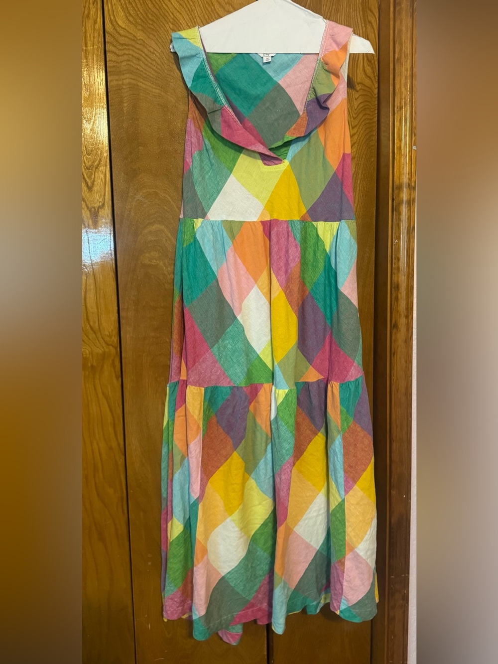 Crown & Ivy Multicolor Plaid Sleeveless Maxi Dress with the Ruffled Collar